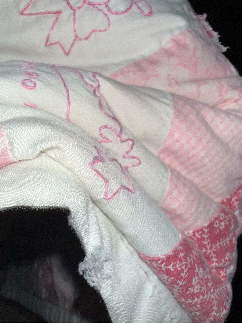 Handmade Pink Patchwork Quilt - Soft Floral & Embroidered Design